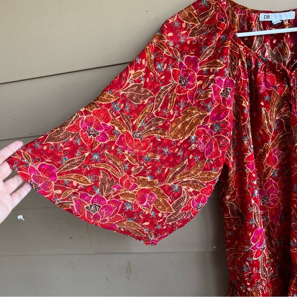 DR2 Sheer Floral Blouse - Size M - Boho Swiss Dot Casual - Picture 2 of 7
